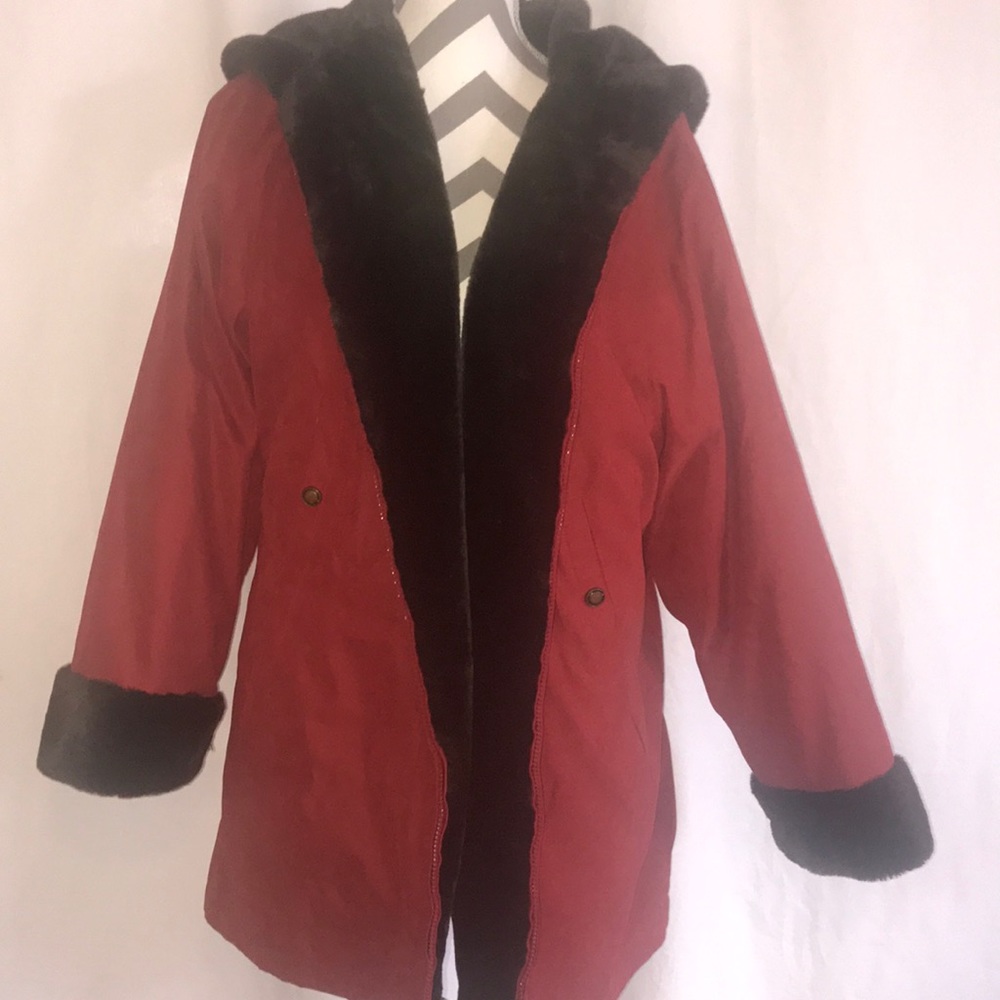 Red & Dark Brown Fur Winter Coat